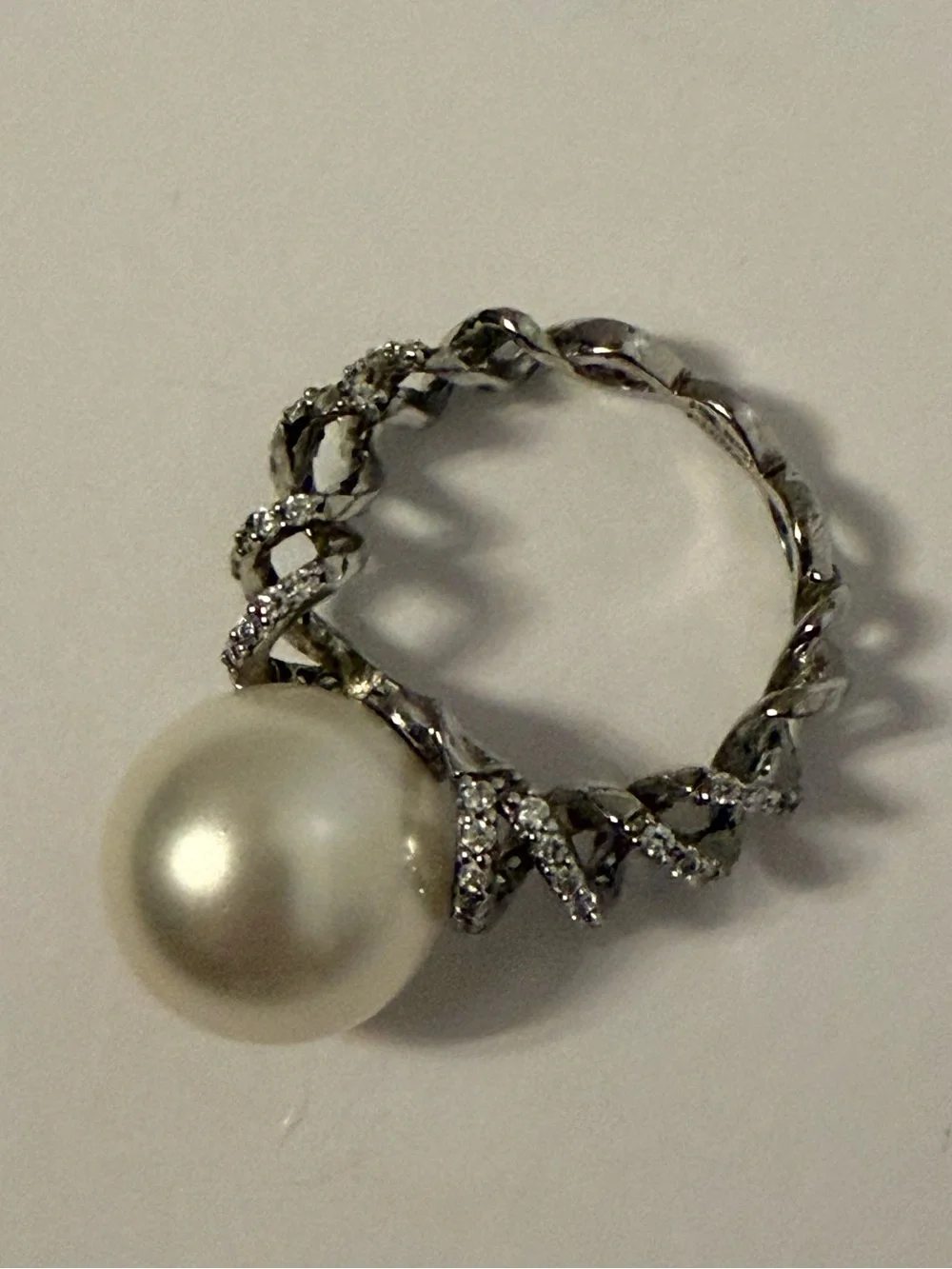 SX Sally C Treasures Pearl Spiral 925 Sterling Silver Ring CZ Accents size 10
